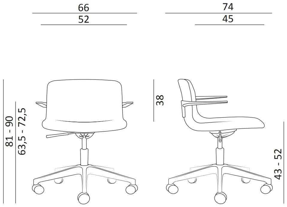 Designové kancelářské křeslo KONA Low Antares - rozměry
