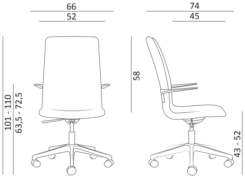 Designové kancelářské křeslo KONA Medium - rozměry