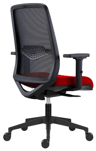 Ergonomická židle 1390 SYN K Tullio se síťovinou, červený sedák, područky - zadoboční pohled