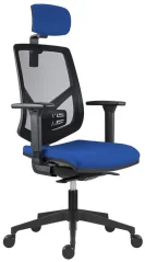 Ergonomická židle 1750 SYN SL SKILL - modré čalounění, plastový kříž, područky a opěrka hlavy. Předoboční pohled