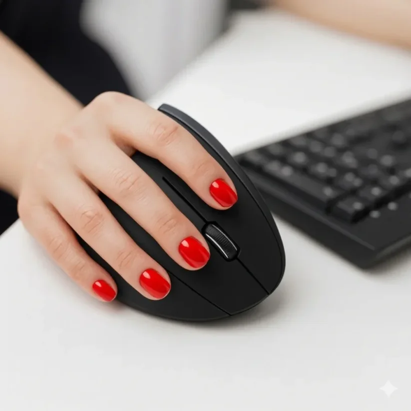 Vertikální ergonomická myš – podporuje přirozené držení ruky bez zatížení zápěstí