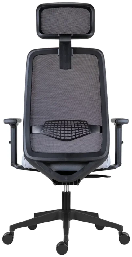 Ergonomická židle 1390 SYN K Tullio se síťovinou i podhlavníkem, šedý sedák, područky - zadní pohled