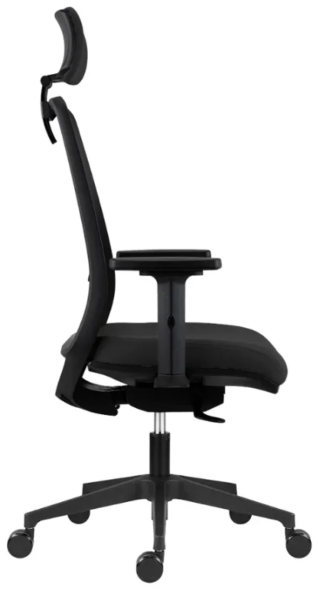 Ergonomická židle 1390 SYN K Tullio se síťovinou i podhlavníkem, černý sedák, područky - boční pohled