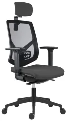 Ergonomická židle 1750 SYN SL SKILL - antracitové čalounění, plastový kříž, područky a opěrka hlavy. Předoboční pohled 