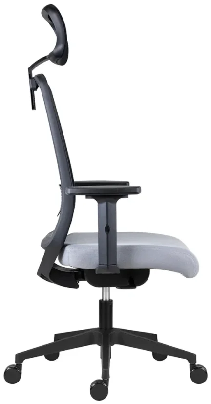 Ergonomická židle 1390 SYN K Tullio se síťovinou i podhlavníkem, šedý sedák, područky - boční pohled