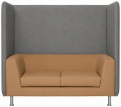 Akustická pohovka Notre Dame Lounge 2, hnědá pohovka a šedě čalouněný akustický panel