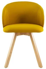 Designové křesílko Alata Wood - dřevěné nohy, žluté čalounění, přední pohled