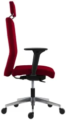 Zátěžová židle 8150 Vertika PDH s pohlavníkem, hliníkovým křížem a 4D područkami. Nosnost 150 kg. Červený potah - boční pohled.
