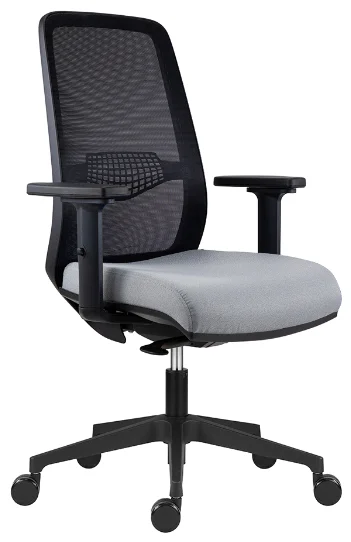 Ergonomická židle 1390 SYN K Tullio se síťovinou, šedý sedák, područky - předoboční pohled