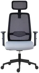 Ergonomická židle 1390 SYN K Tullio se síťovinou i podhlavníkem, šedý sedák, područky - přední pohled