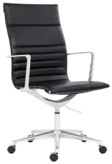 Designové křeslo 9040 Sophia High - elegance koženého potahu a hliníku. Předoboční pohled. 