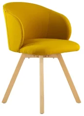 Designové křesílko Alata Wood - dřevěné nohy, žluté čalounění, předoboční pohled
