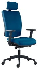 Ergonomická kancelářská židle Antares 1580 SYN SL GALA, modrý potah, plastový kříž, s podhlavníkem – předoboční pohled