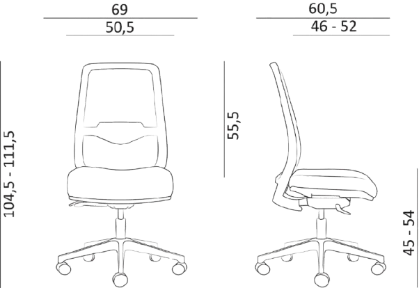Ergonomická židle 1390 SYN K Tullio bez podhlavníku - rozměry